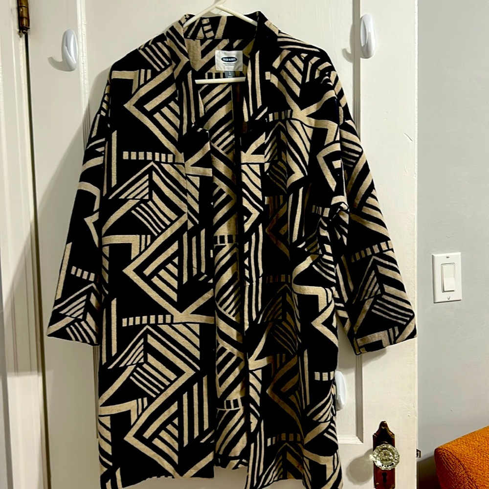 Old navy blue/tan open coat large